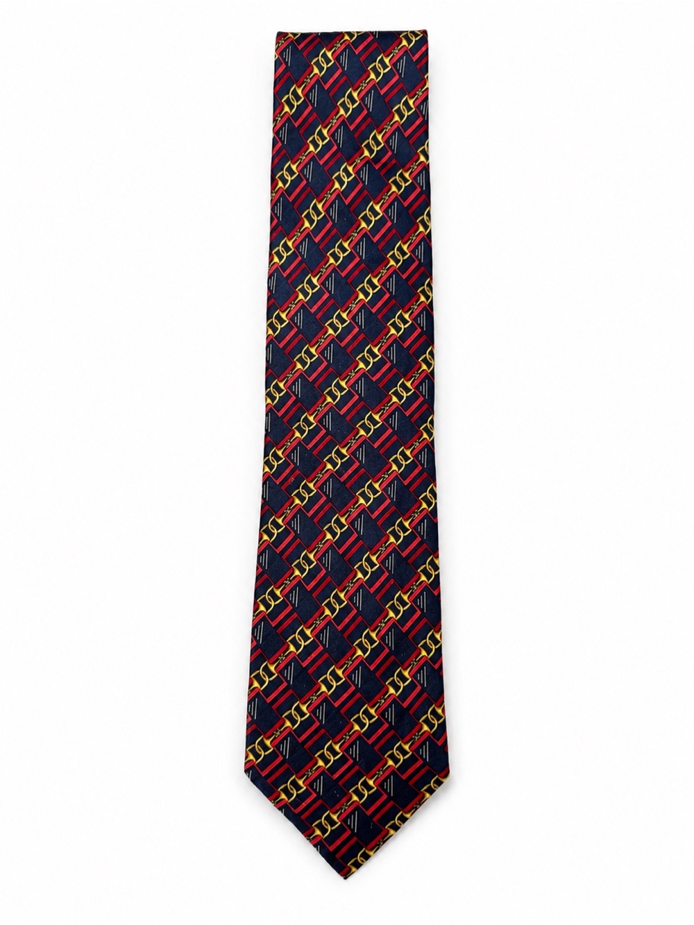 Como House Italy Vintage Equestrian Horse Bit Silk Tie Navy Red Gold Preppy